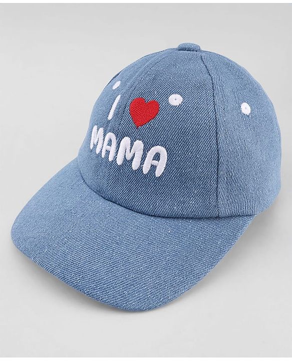 Babyhug Cotton Woven Baseball Cap With Text Embroidery Blue - Diameter 18 cm