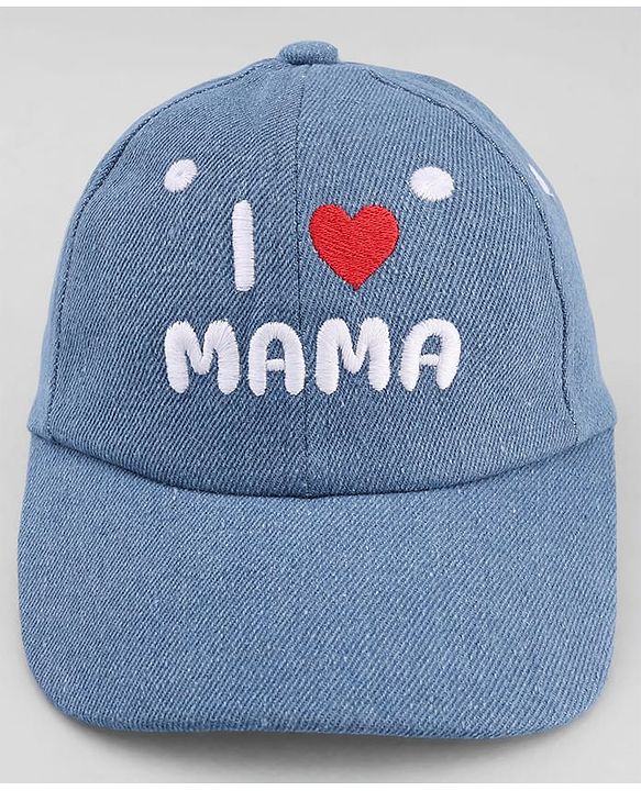 Babyhug Cotton Woven Baseball Cap With Text Embroidery Blue - Diameter 18 cm
