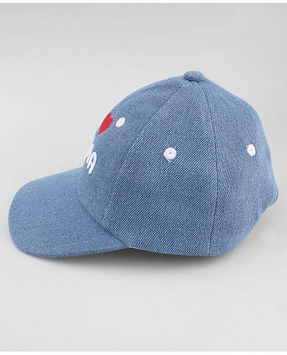 Babyhug Cotton Woven Baseball Cap With Text Embroidery Blue - Diameter 18 cm
