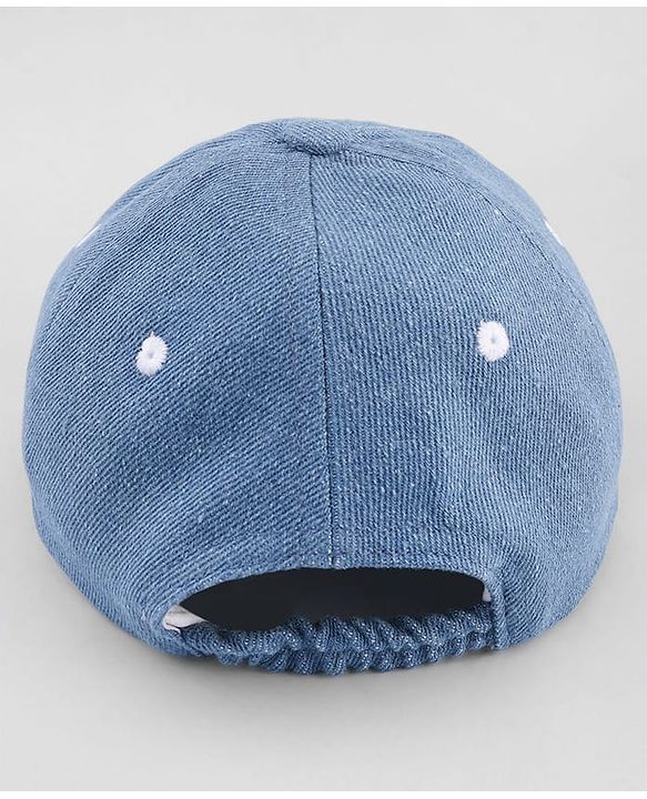 Babyhug Cotton Woven Baseball Cap With Text Embroidery Blue - Diameter 18 cm