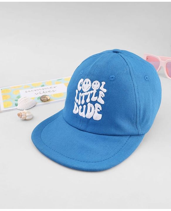 Babyhug Cotton Woven Baseball Cap With Cool Little Dude Text Embroidery Blue - Diameter 17 cm