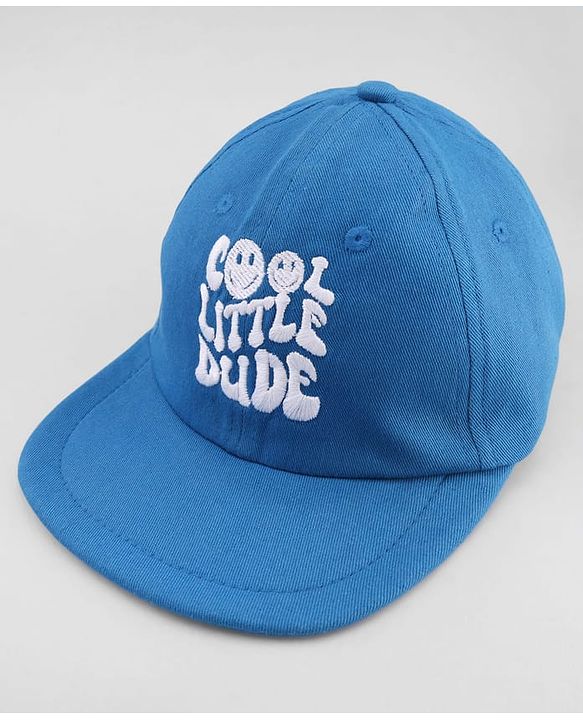 Babyhug Cotton Woven Baseball Cap With Cool Little Dude Text Embroidery Blue - Diameter 17 cm