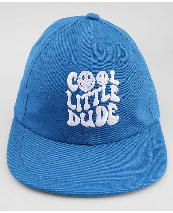 Babyhug Cotton Woven Baseball Cap With Cool Little Dude Text Embroidery Blue - Diameter 17 cm