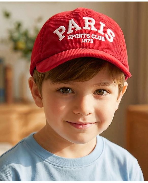 Babyhug Cotton Woven Baseball Cap With Text Embroidery Red - Diameter 20.5 cm