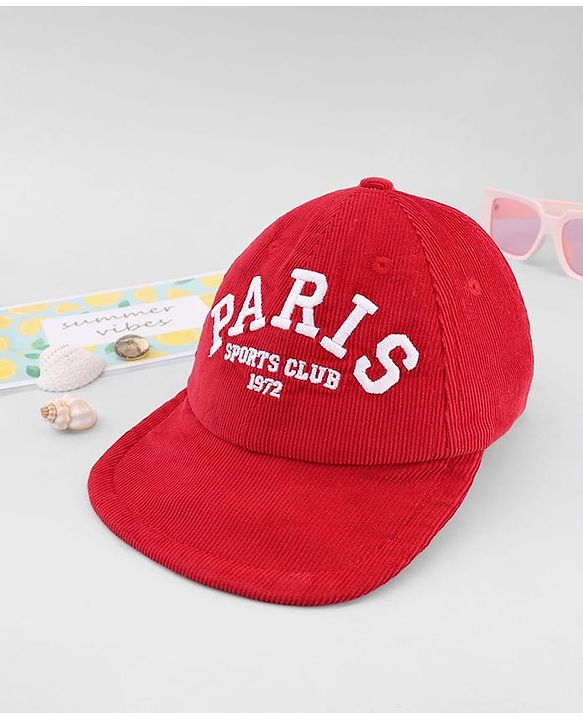 Babyhug Cotton Woven Baseball Cap With Text Embroidery Red - Diameter 20.5 cm