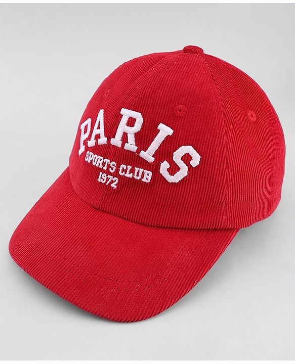 Babyhug Cotton Woven Baseball Cap With Text Embroidery Red - Diameter 20.5 cm