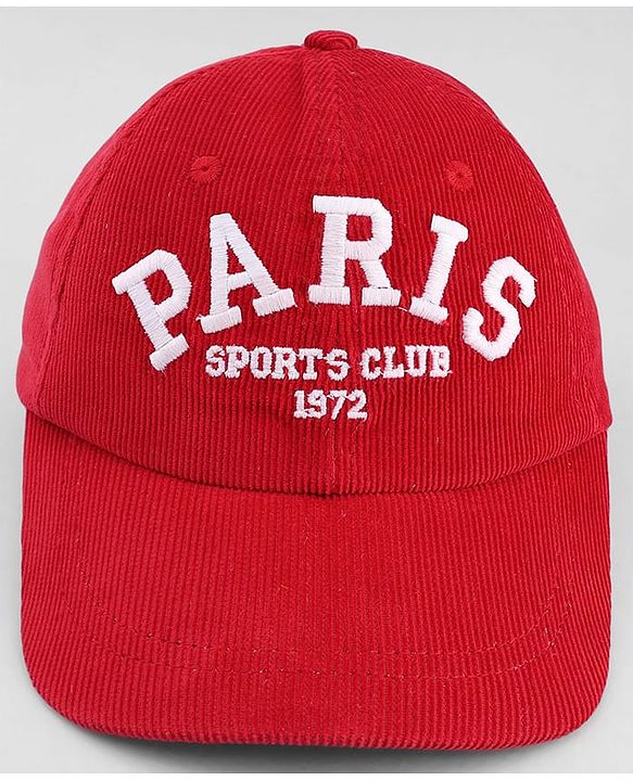 Babyhug Cotton Woven Baseball Cap With Text Embroidery Red - Diameter 20.5 cm