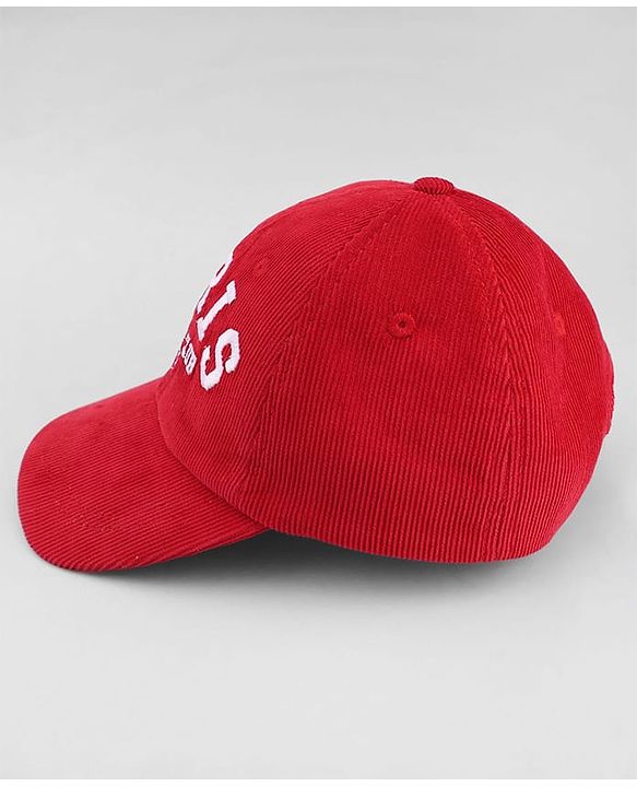 Babyhug Cotton Woven Baseball Cap With Text Embroidery Red - Diameter 20.5 cm