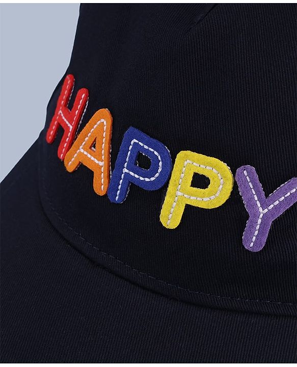 Babyhug Cotton Woven Baseball Cap With Text Embroidery Navy Blue - Diameter 16 cm
