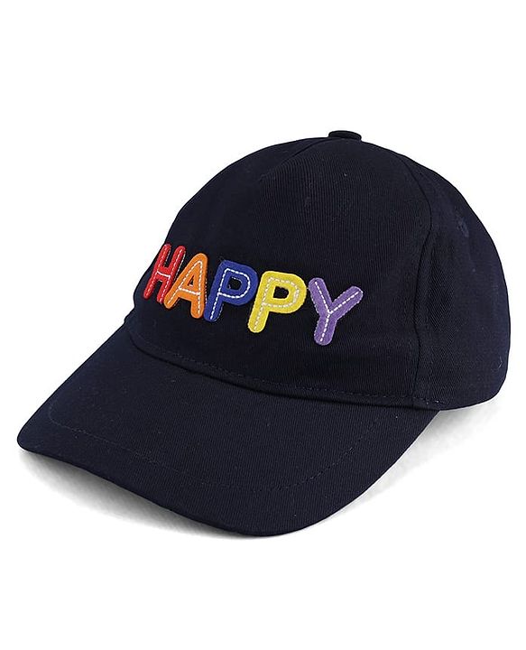 Babyhug Cotton Woven Baseball Cap With Text Embroidery Navy Blue - Diameter 16 cm