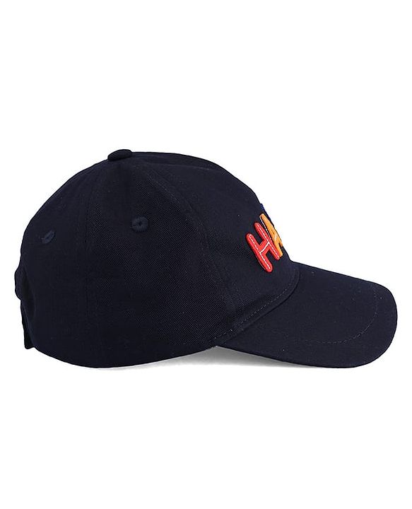 Babyhug Cotton Woven Baseball Cap With Text Embroidery Navy Blue - Diameter 16 cm