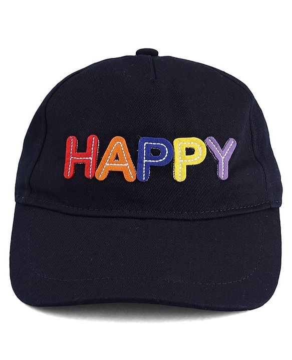 Babyhug Cotton Woven Baseball Cap With Text Embroidery Navy Blue - Diameter 16 cm