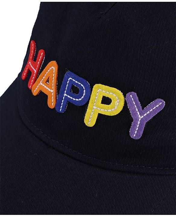 Babyhug Cotton Woven Baseball Cap With Text Embroidery Navy Blue - Diameter 16 cm