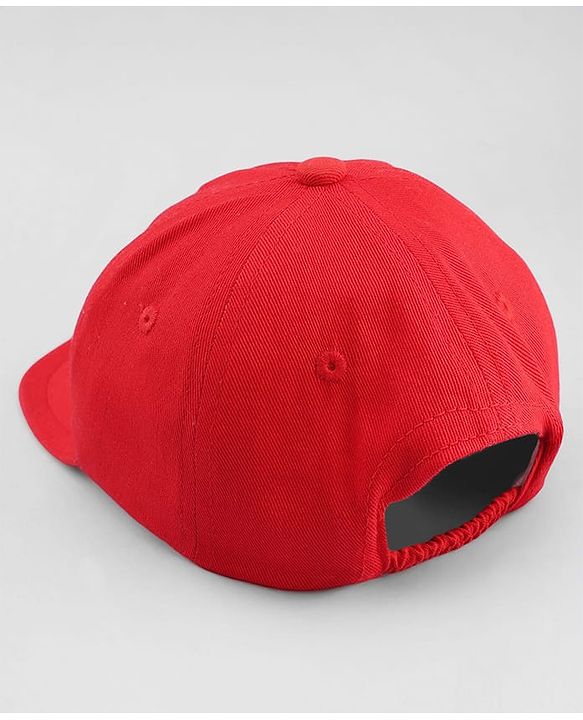 Babyhug Cotton Woven Baseball Cap With Animal Print & Embroidery Red - Diameter 16.5 cm