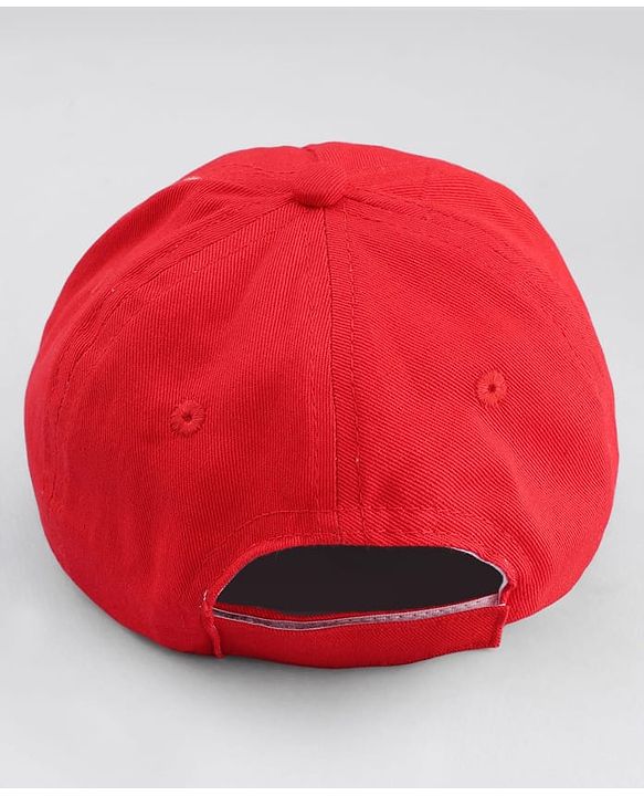 Babyhug 100% Cotton Woven Baseball Cap With Animal Print & Embroidery Red - Diameter 17 cm