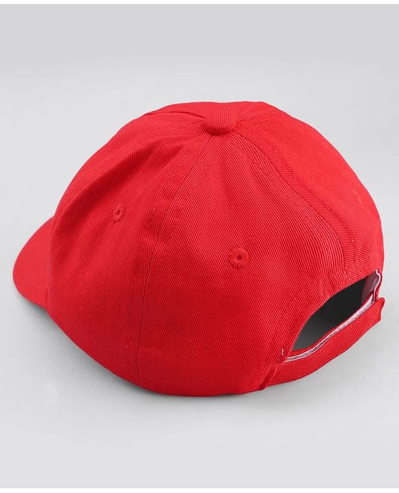 Babyhug 100% Cotton Woven Baseball Cap With Animal Print & Embroidery Red - Diameter 17 cm