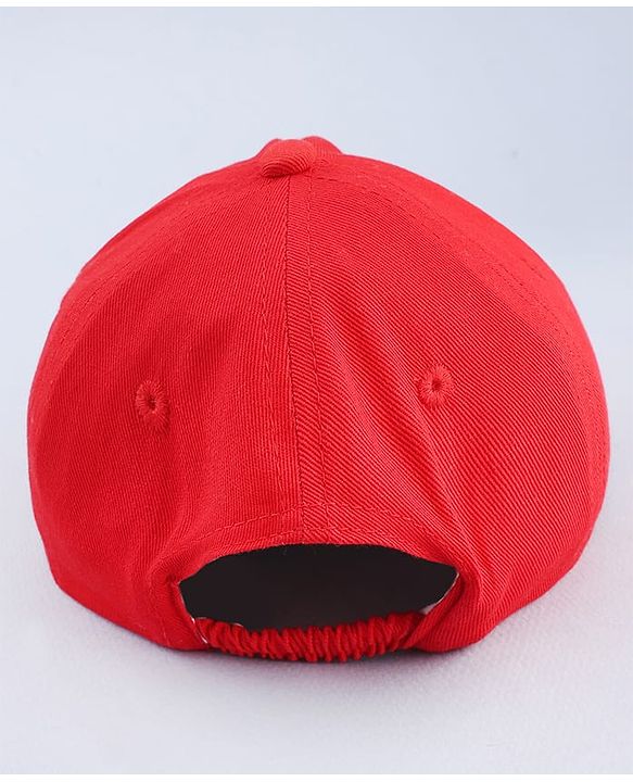 Babyhug Cotton Woven Baseball Cap With Animal Print & Embroidery Red - Diameter 17.5 cm