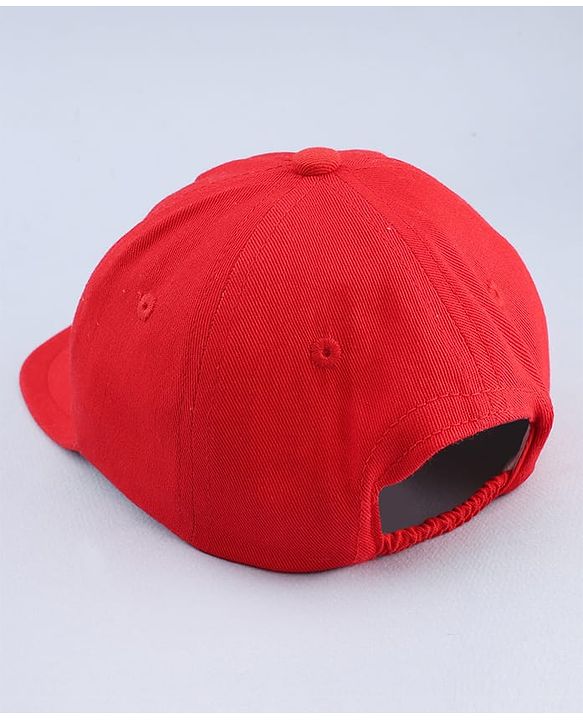 Babyhug Cotton Woven Baseball Cap With Animal Print & Embroidery Red - Diameter 17.5 cm