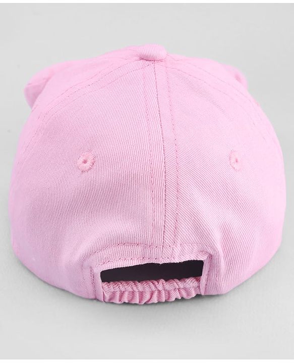 Babyhug Cotton Woven Baseball Cap with Bow Applique Pink- Diameter 19 cm