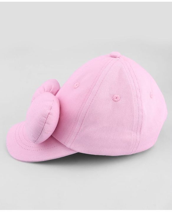 Babyhug Cotton Woven Baseball Cap with Bow Applique Pink- Diameter 19 cm