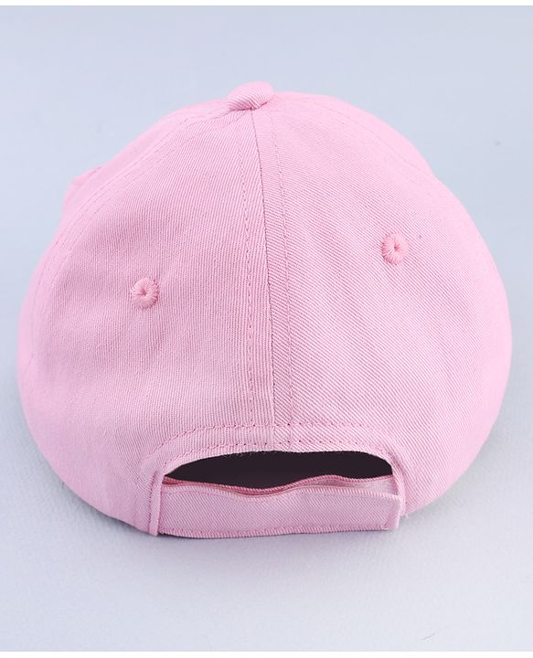 Babyhug Cotton Woven Baseball Cap with Bow Applique Pink- Diameter 19 cm