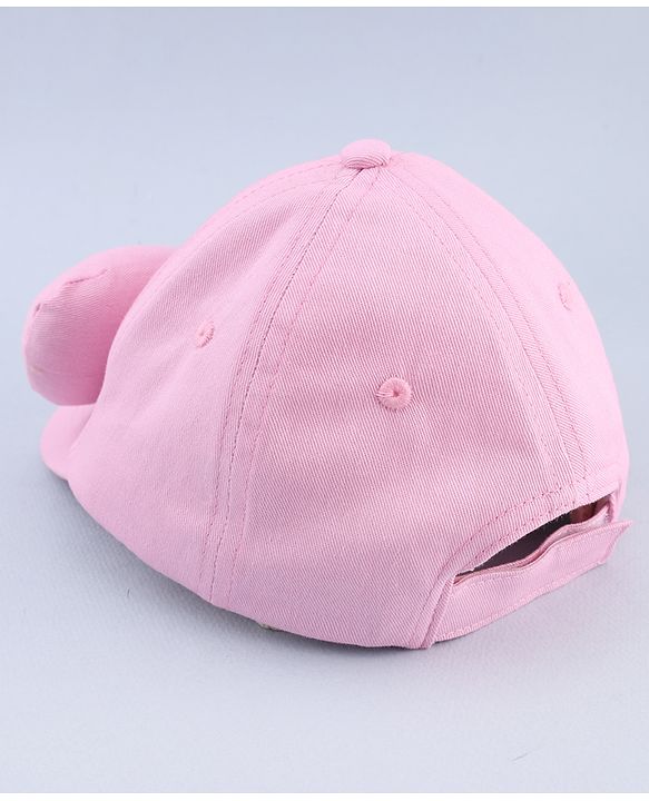 Babyhug Cotton Woven Baseball Cap with Bow Applique Pink- Diameter 19 cm