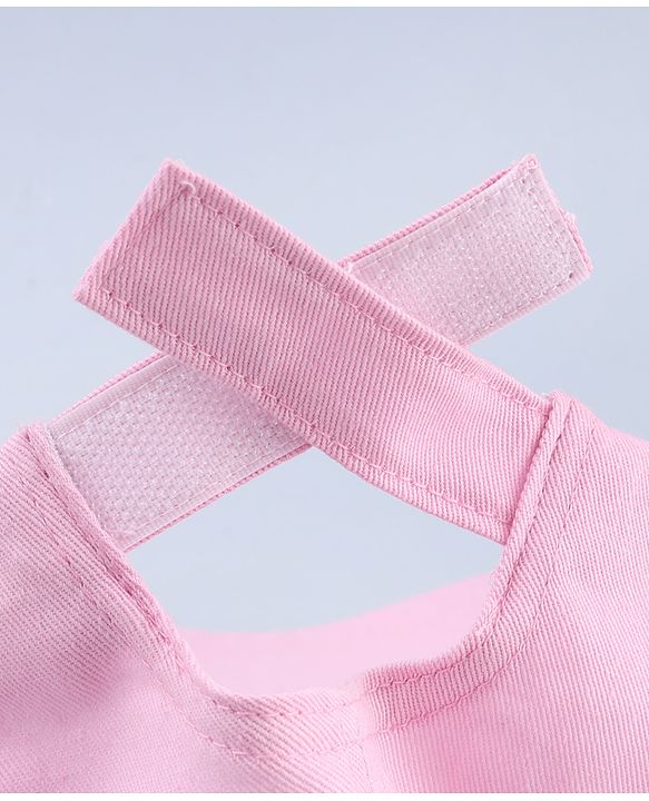 Babyhug Cotton Woven Baseball Cap with Bow Applique Pink- Diameter 19 cm