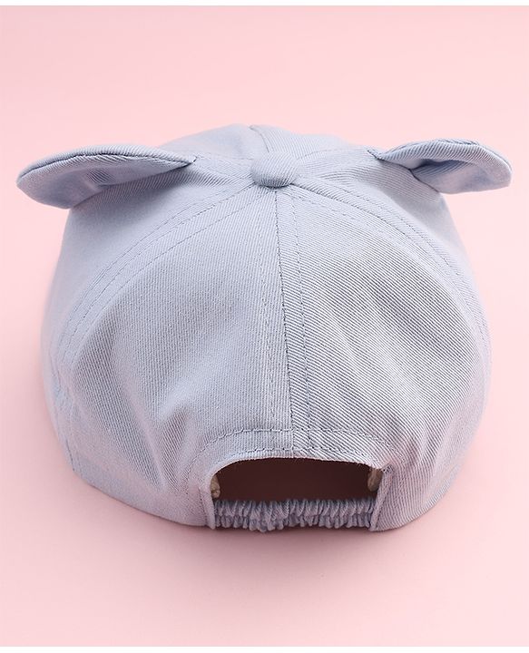 Babyhug Cotton Woven Baseball Cap With Face Embroidery & Ear Blue - Diameter 19.5 cm