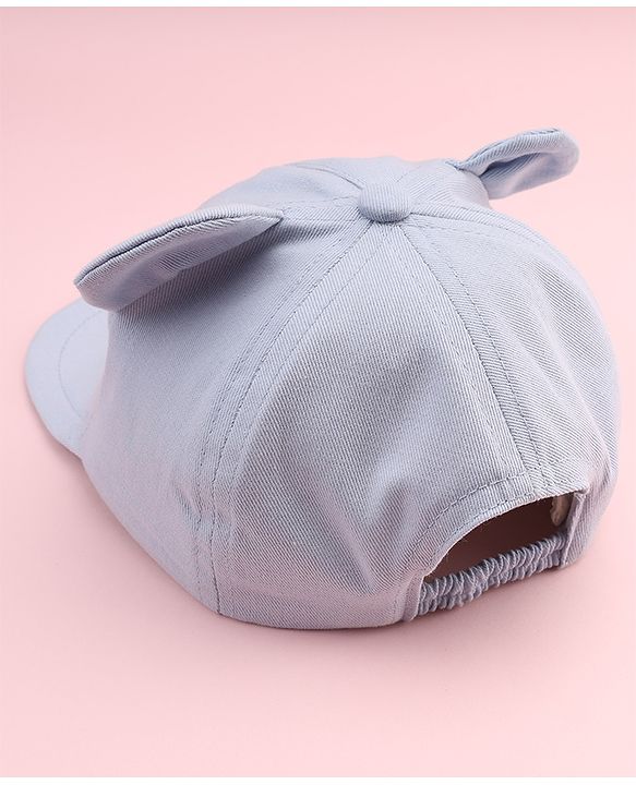 Babyhug Cotton Woven Baseball Cap With Face Embroidery & Ear Blue - Diameter 19.5 cm