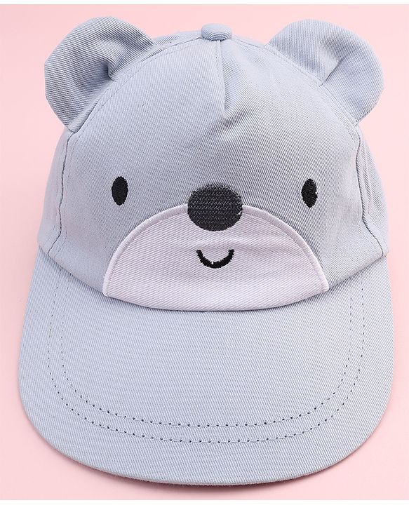 Babyhug 100% Cotton Woven Baseball Cap With Face Embroidery & Ear Blue - Diameter 20 cm