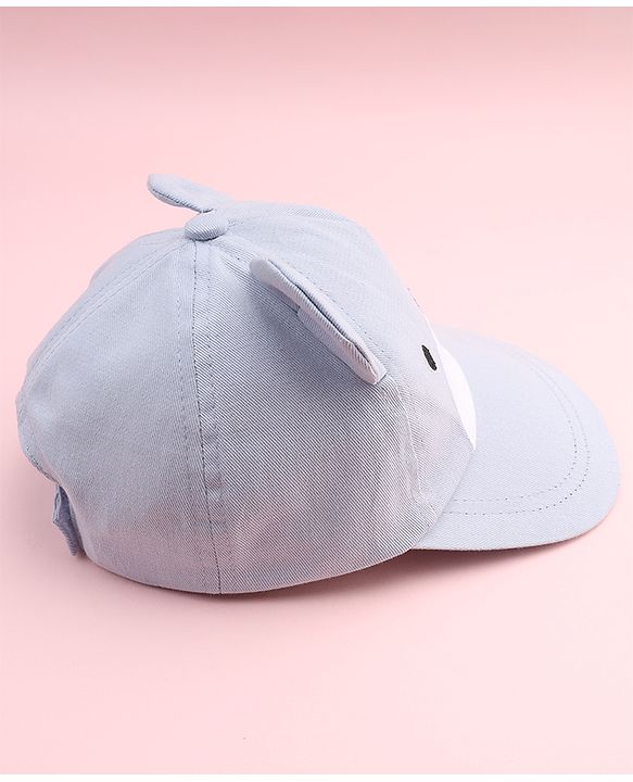 Babyhug 100% Cotton Woven Baseball Cap With Face Embroidery & Ear Blue - Diameter 20 cm