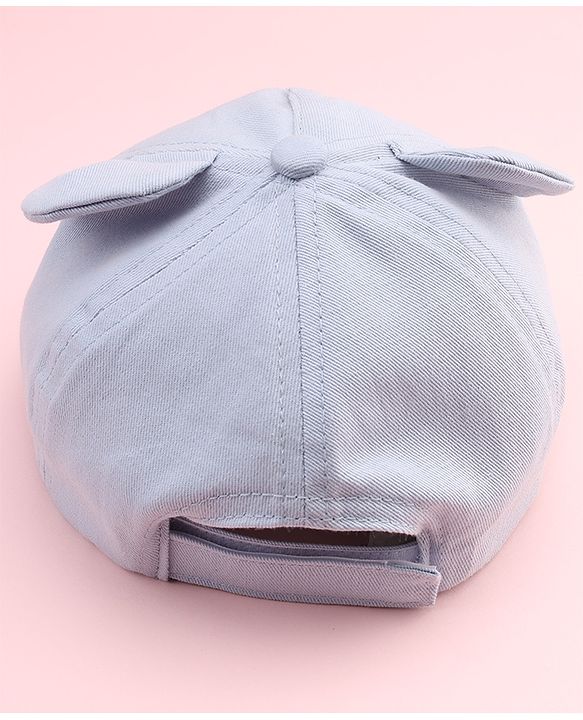 Babyhug 100% Cotton Woven Baseball Cap With Face Embroidery & Ear Blue - Diameter 20 cm