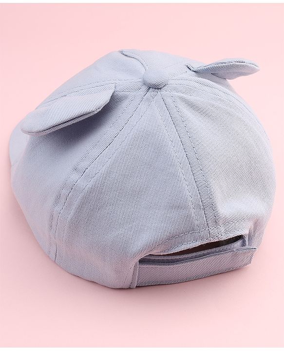 Babyhug 100% Cotton Woven Baseball Cap With Face Embroidery & Ear Blue - Diameter 20 cm