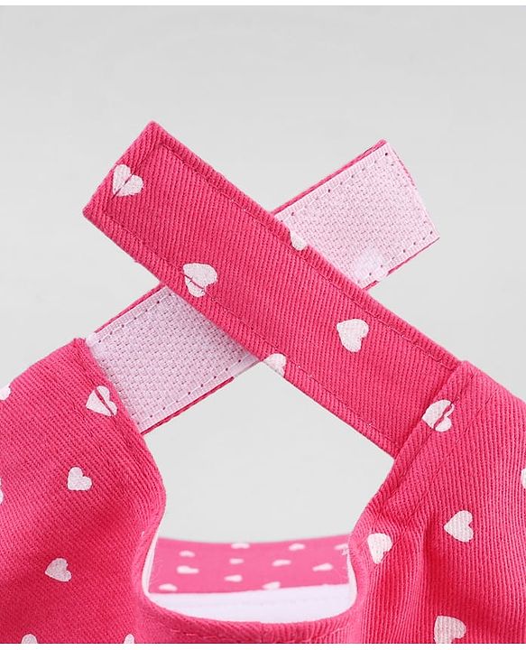 Babyhug Cotton Woven Baseball Cap with Heart Print & Bow Applique Pink- Diameter 18 cm