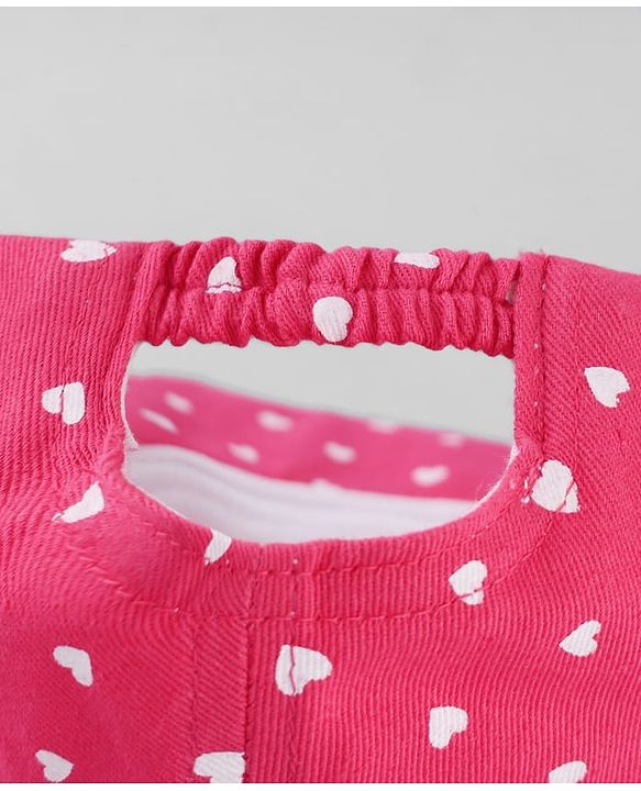 Babyhug Cotton Woven Baseball Cap with Heart Print & Bow Applique Pink- Diameter 18 cm