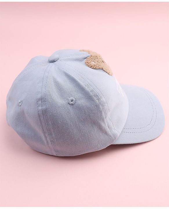 Babyhug Cotton Woven Baseball Cap With Teddy Embroidery Blue - Diameter 20.5 cm