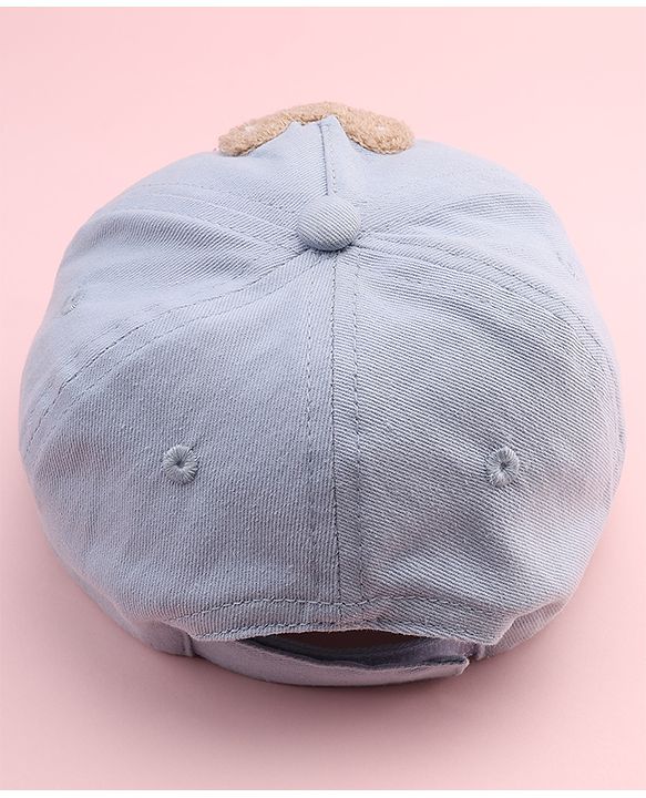 Babyhug Cotton Woven Baseball Cap With Teddy Embroidery Blue - Diameter 20.5 cm