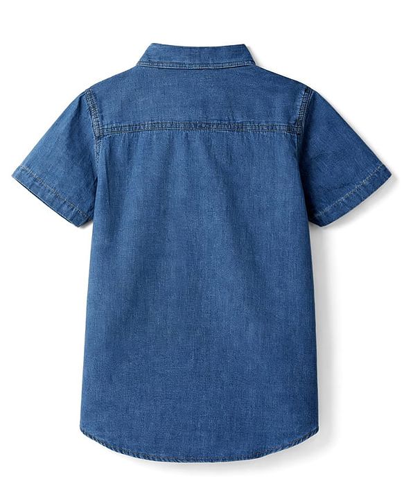 Pine Kids Solid Denim Shirt with Pockets - Dark Blue