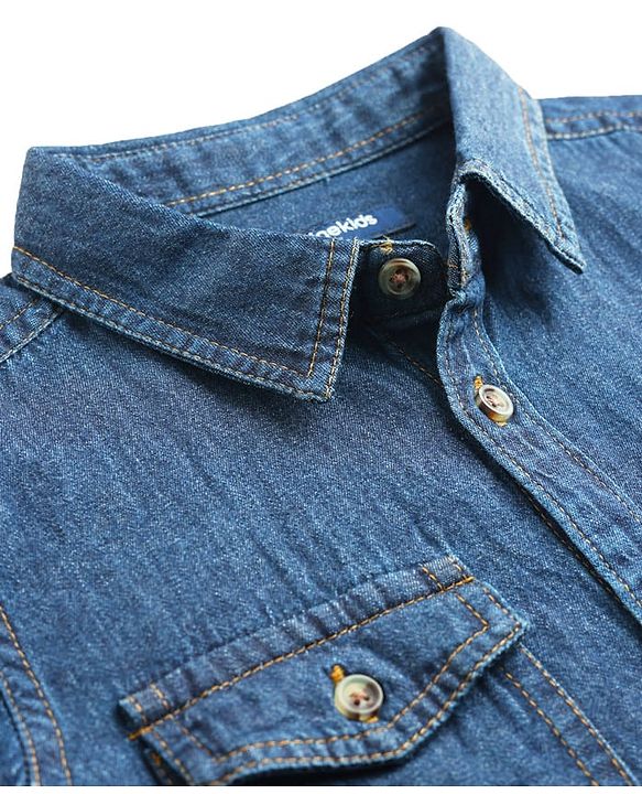 Pine Kids Solid Denim Shirt with Pockets - Dark Blue