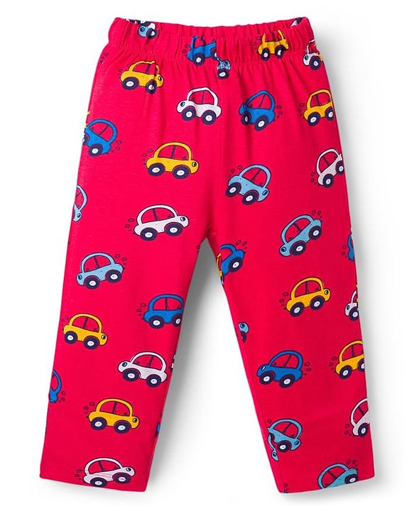 Babyhug Cotton Knit Half Sleeves Car Printed Co-Ord T-Shirt & Pyjama Night Suit - Red