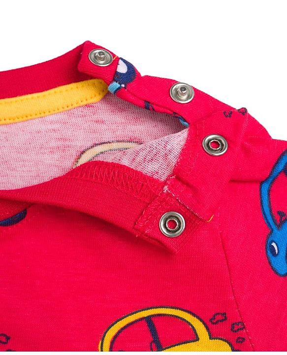 Babyhug Cotton Knit Half Sleeves Car Printed Co-Ord T-Shirt & Pyjama Night Suit - Red