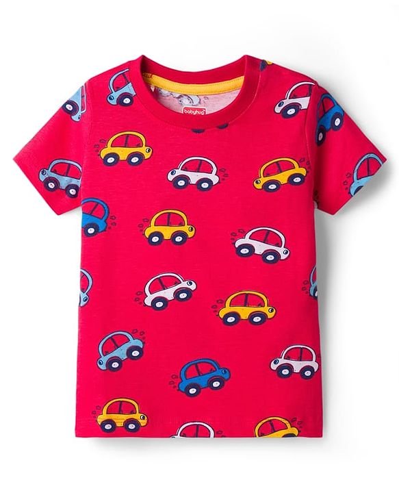 Babyhug Cotton Knit Half Sleeves Car Printed Co-Ord T-Shirt & Pyjama Night Suit - Red
