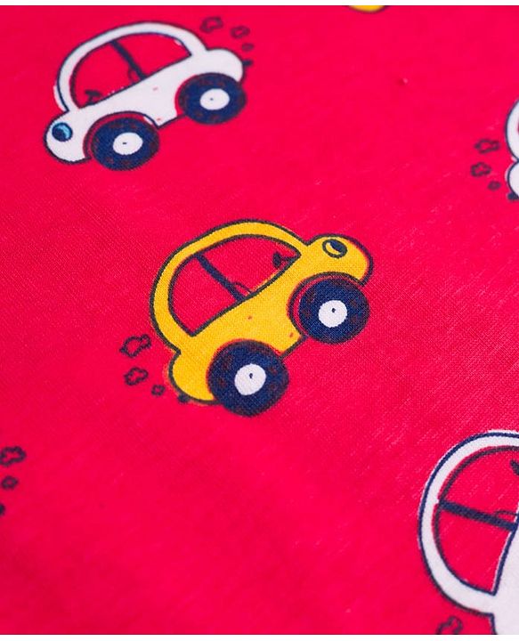 Babyhug Cotton Knit Half Sleeves Car Printed Co-Ord T-Shirt & Pyjama Night Suit - Red