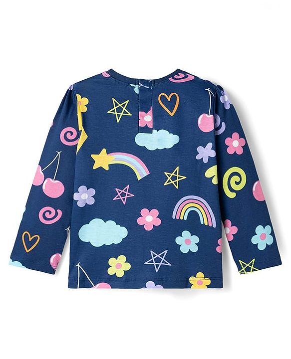 Babyhug Cotton Knit Full Sleeves Co-ords T-Shirt & Pajama Night Suit with Tropical Theme Print - Navy Blue