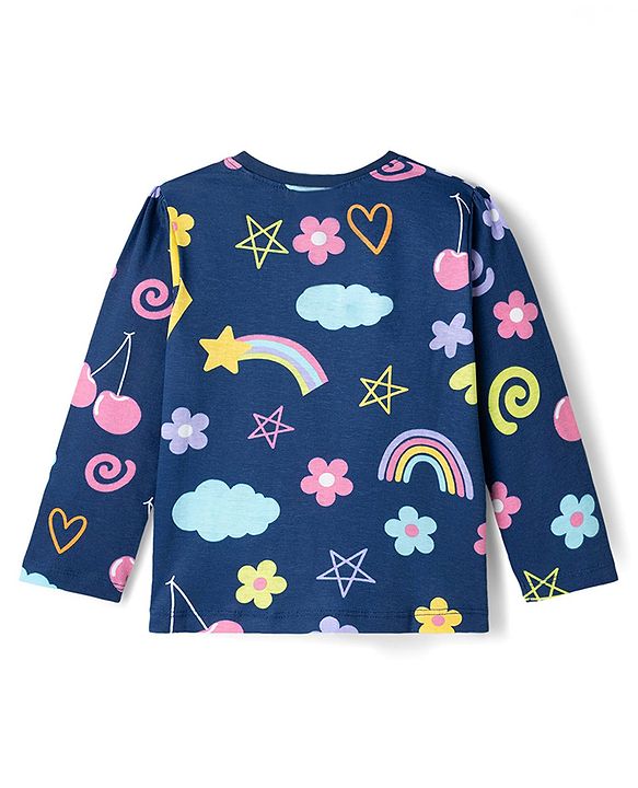 Babyhug Cotton Knit Full Sleeves Co-ords T-Shirt & Pajama Night Suit with Tropical Theme Print - Navy Blue