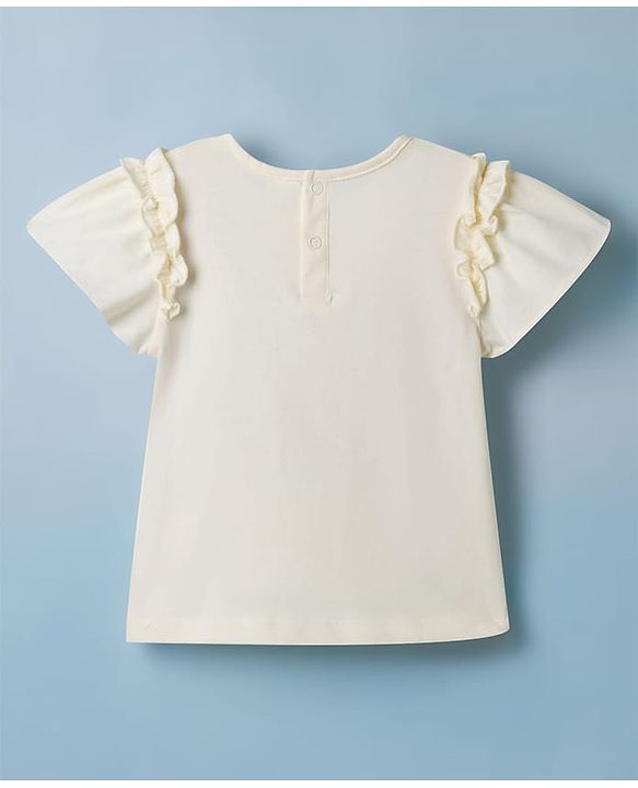 Babyhug Single Jersey Knit Half Sleeves Top & Skirt Set With Love Embroidery - White