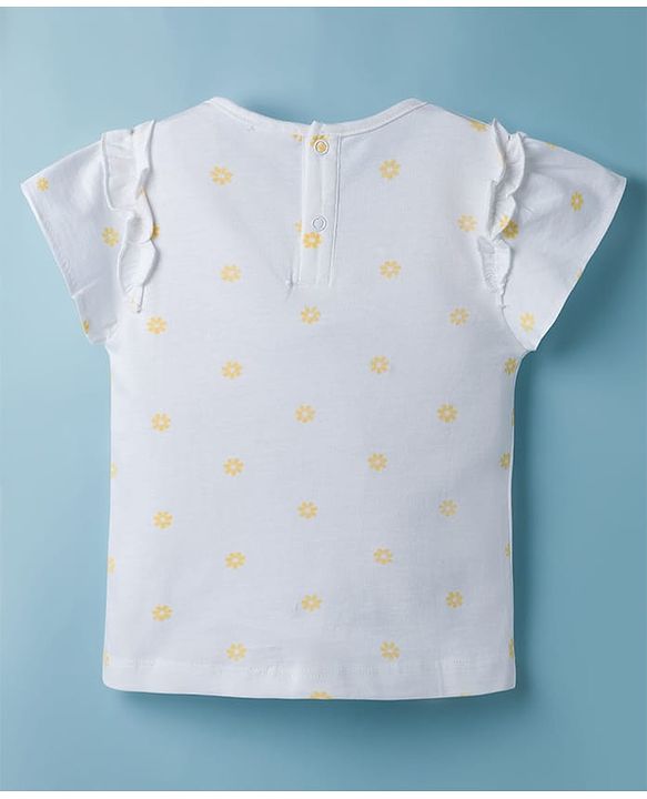 Babyhug Single Jersey Knit Half Sleeves Top & Skirts Set with Flora Print & Embroidery - Yellow & White