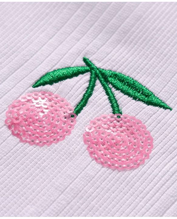 Babyhug Single Jersey Knit Half Sleeves Top & Skirt Set With Cherry Embroidery - White & Pink