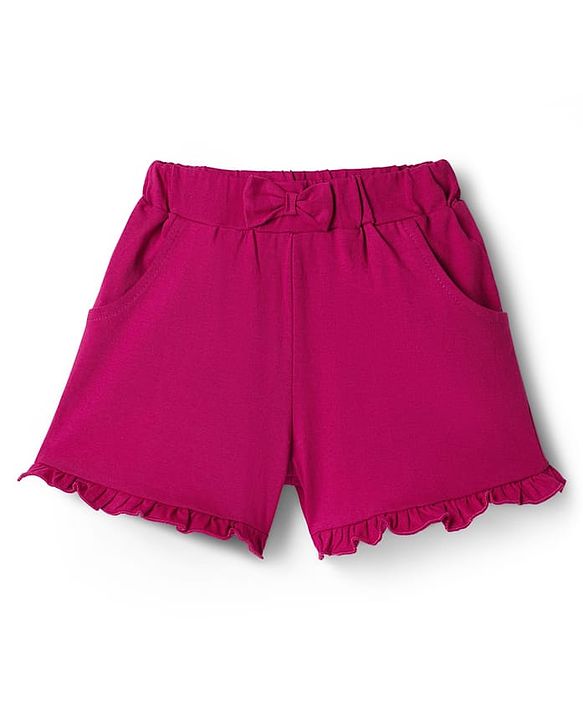 Babyhug Single Jersey Knit Half Sleeves Top & Shorts Set With Floral Embroidery - Purple