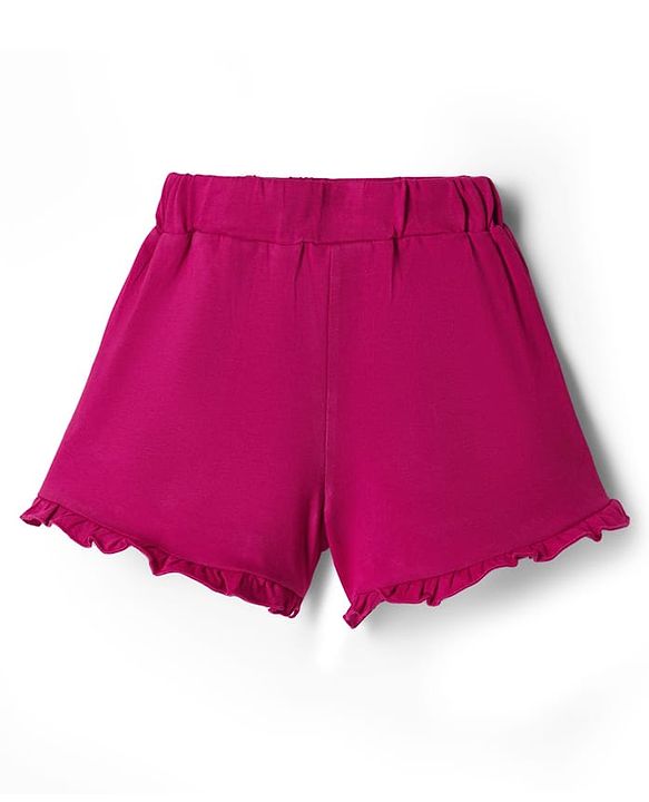 Babyhug Single Jersey Knit Half Sleeves Top & Shorts Set With Floral Embroidery - Purple